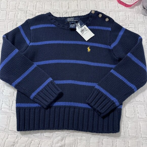 Vintage Polo Ralph Lauren Boys Striped Navy Sweater Size 4T With Tags - Picture 7 of 10
